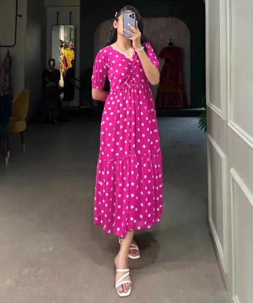 Shop Stylish Pink Color Polka Dots Frock