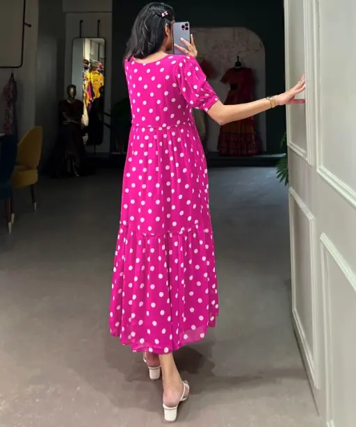 Shop Stylish Pink Color Polka Dots Frock