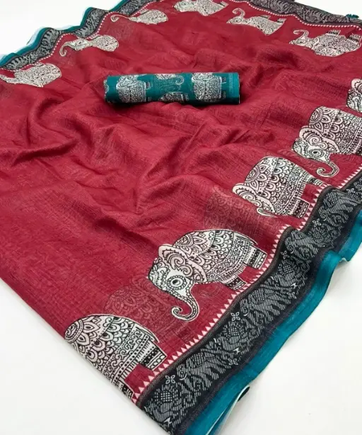 Soft Linen Saree with Hathi Print