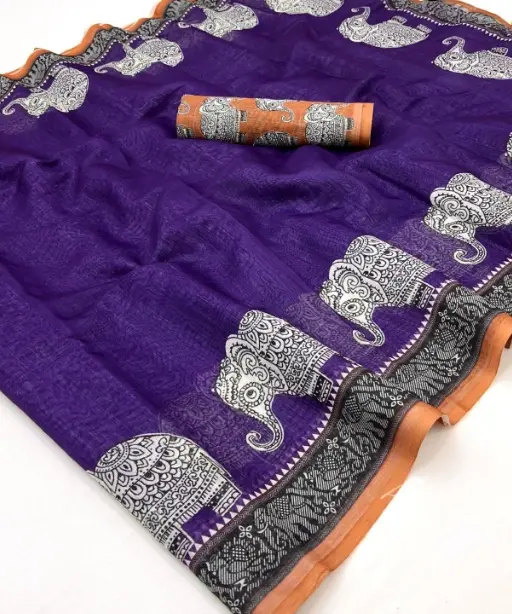 Soft Linen Saree with Hathi Print