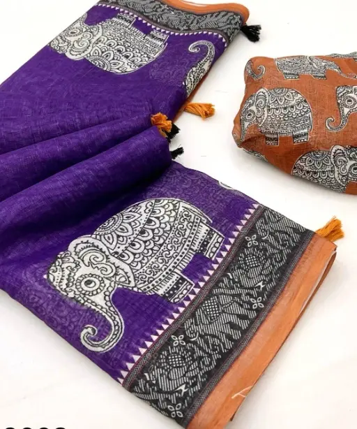 Soft Linen Saree with Hathi Print
