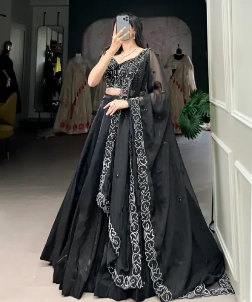 Stylish Full Black Lehenga Choli for Party