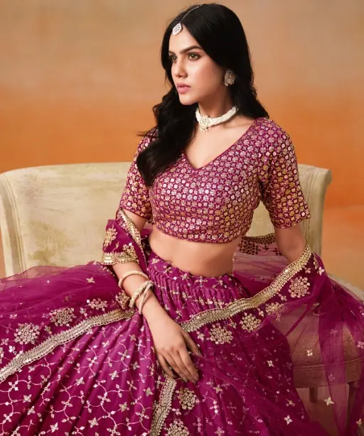 Stylish Functional Wear Red and Pink Padded Lehenga Choli