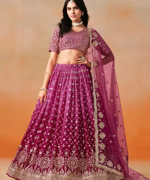 Stylish Functional Wear Red and Pink Padded Lehenga Choli