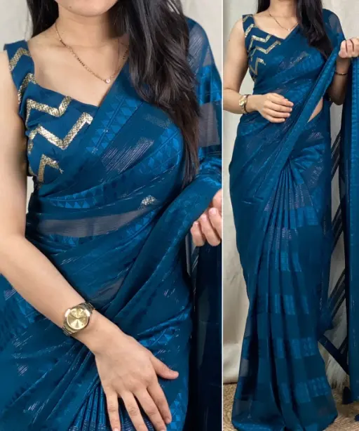 Stylish Georgette Saree with Sequence Blouse under 1000Rs
