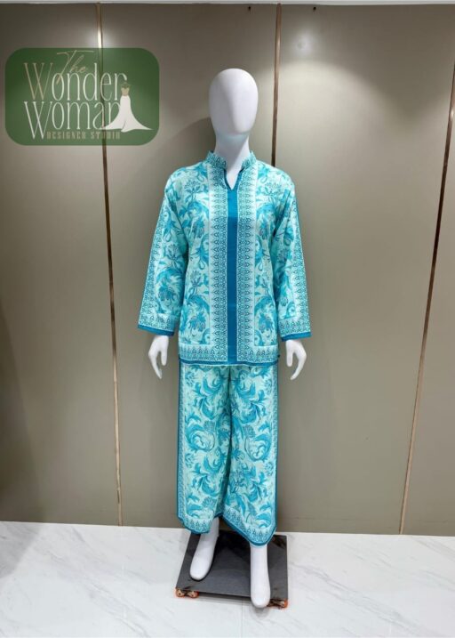 Stylish Pure Cotton Sky Blue Co Ord Set