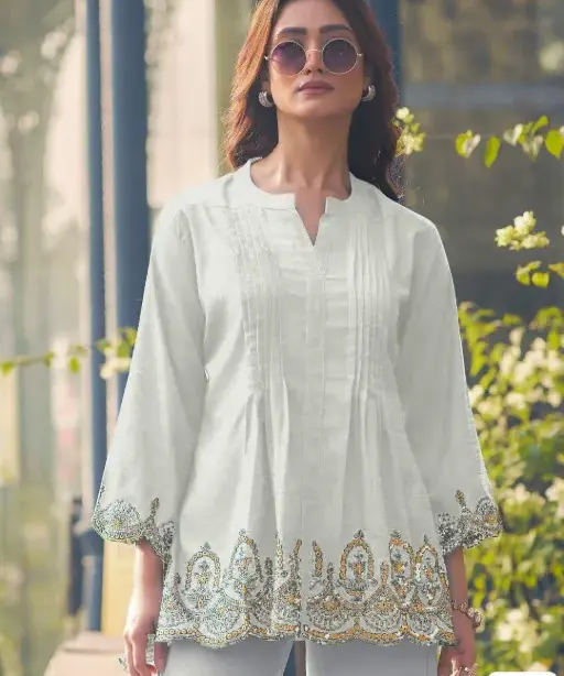 Trending Short length Kurti with Embroidery Work