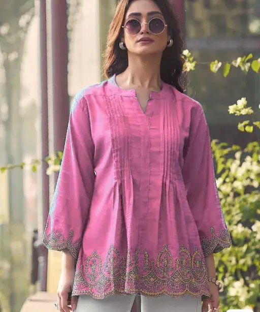 Trending Short length Kurti with Embroidery Work