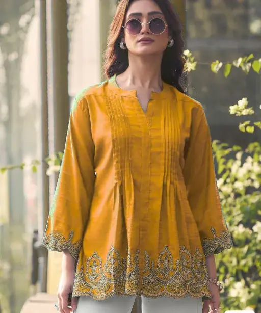 Trending Short length Kurti with Embroidery Work