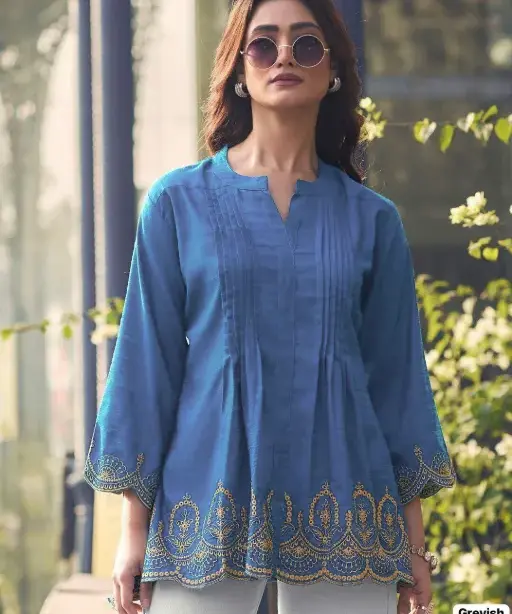 Trending Short length Kurti with Embroidery Work