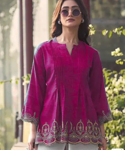 Trending Short length Kurti with Embroidery Work