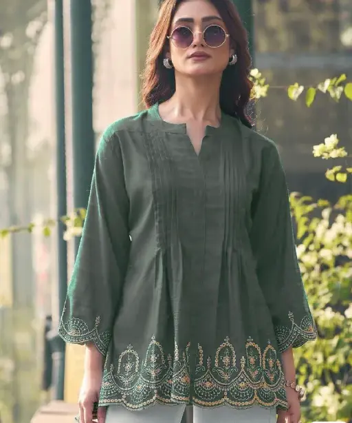 Trending Short length Kurti with Embroidery Work