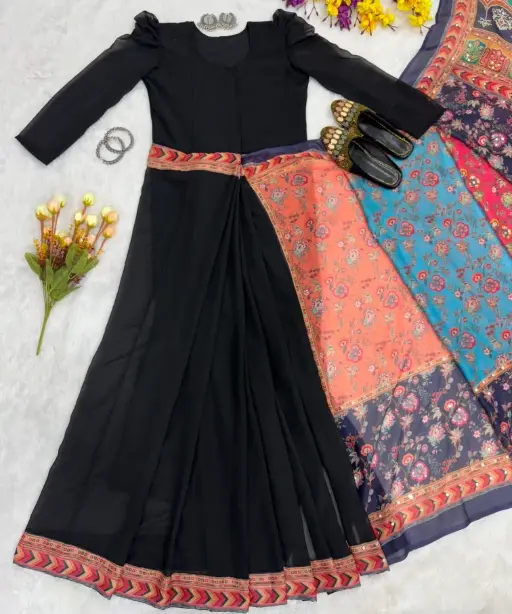 Trending Zip and Go Saree with Digital Print and Mirror