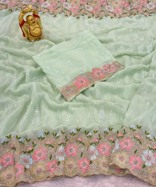 Wedding Wear Heavy Border and Stonework Saree