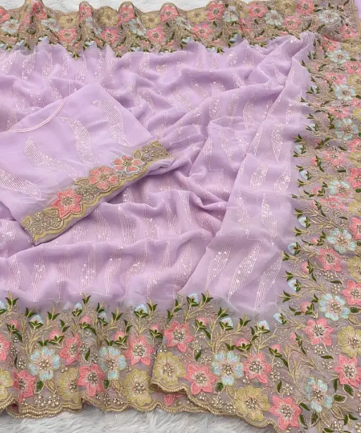 Wedding Wear Heavy Border and Stonework Saree