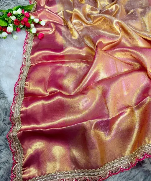 Wedding Wear Red Carpet Soft Tissue Silk Saree