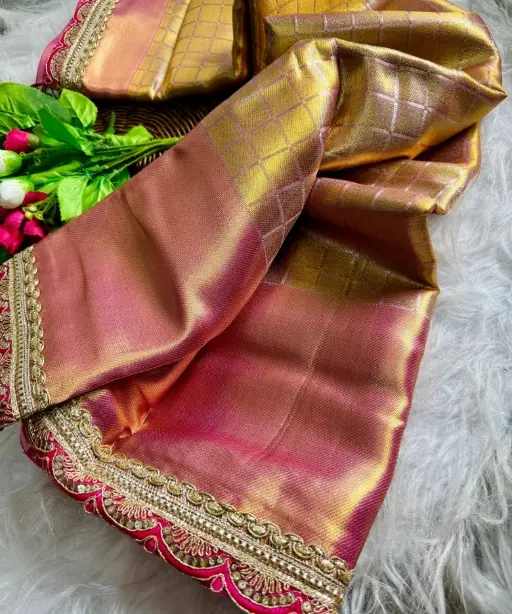 Wedding Wear Red Carpet Soft Tissue Silk Saree