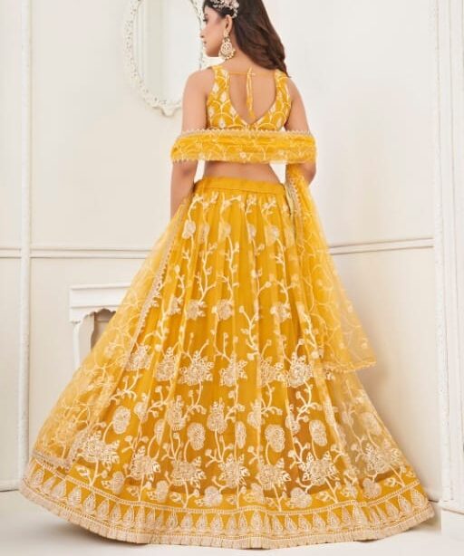 Yellow Color Bridesmaid Net Lehenga Choli for Haldi Function