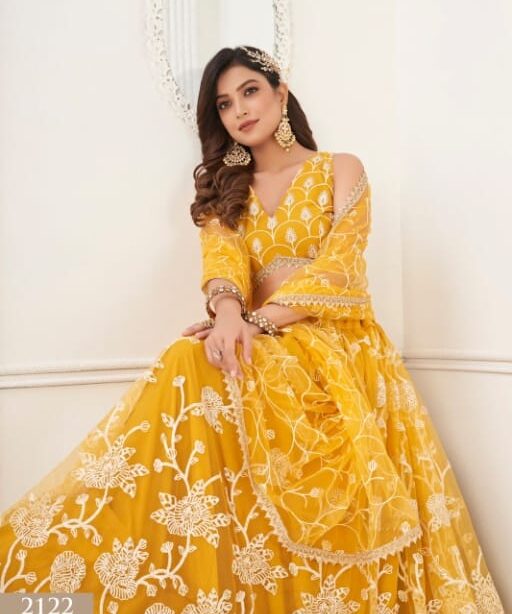 Yellow Color Bridesmaid Net Lehenga Choli for Haldi Function