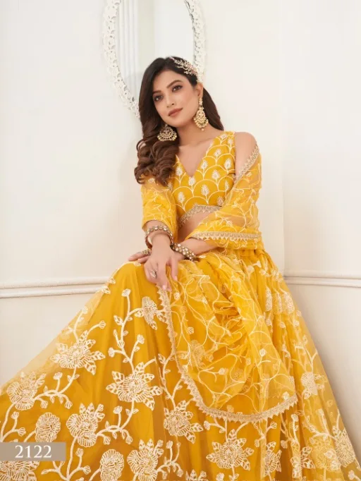 Yellow Color Bridesmaid Net Lehenga Choli for Haldi Function