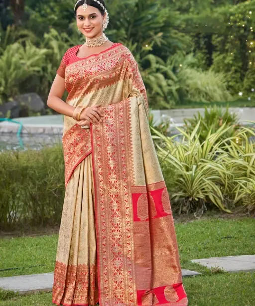 Banarasi Silk Saree with Contrast Pallu for Wedding