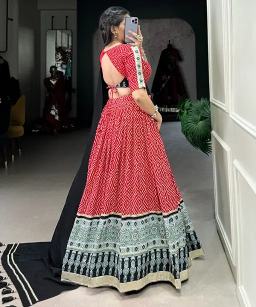 Bandhej and Ajrakh Printed Garba Dress