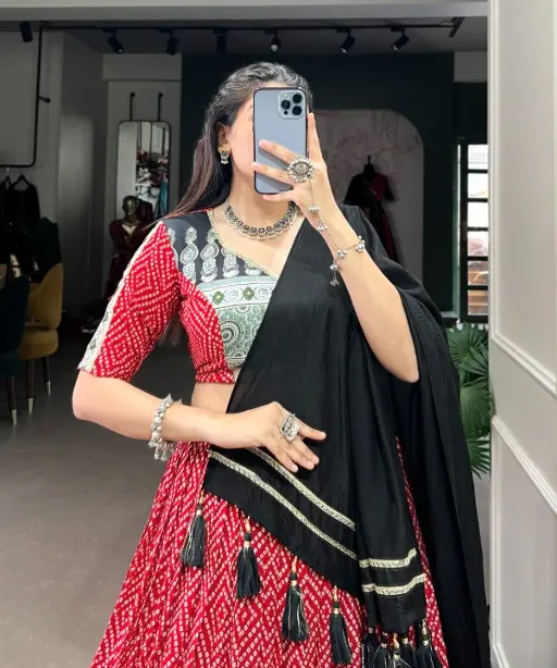 Bandhej and Ajrakh Printed Garba Dress