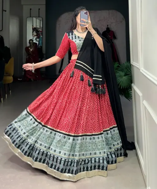Bandhej and Ajrakh Printed Garba Dress