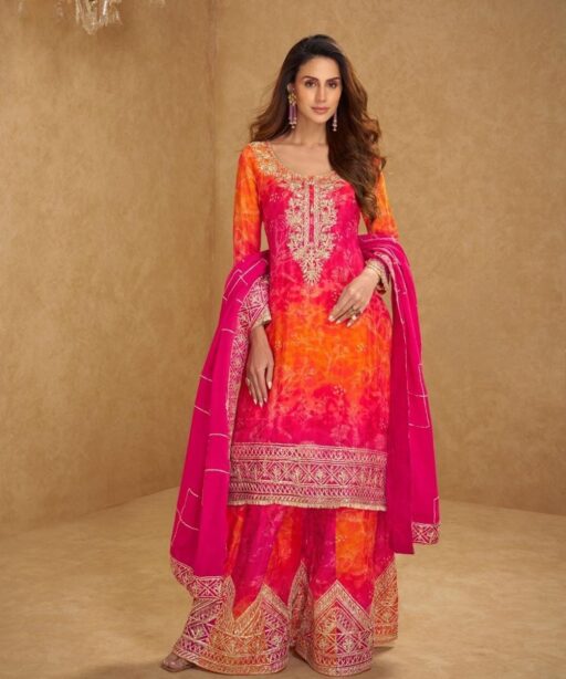 Bandhini Printed Embroidery Work Palazzo Salwar Suit