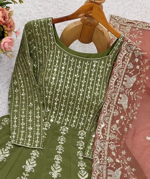 Bollywood Style Mehendi Color Anarkali Suit