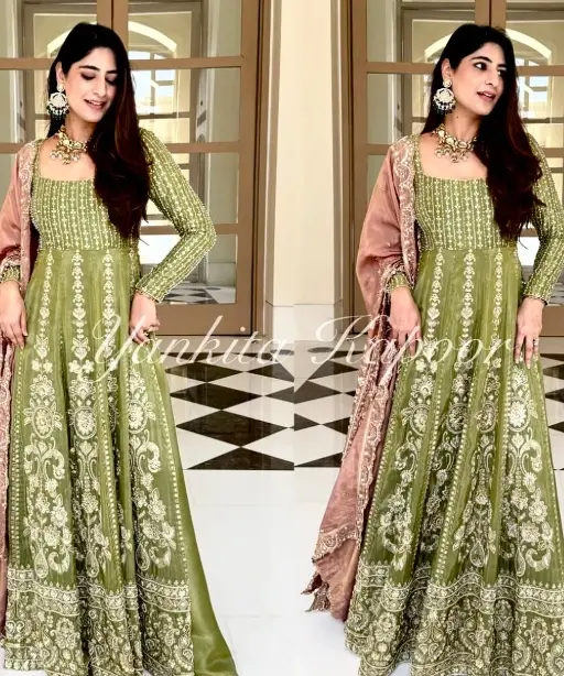 Bollywood Style Mehendi Color Anarkali Suit