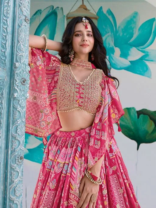 Buy Bridesmaid Pink Wedding Lehenga Choli - Image 3