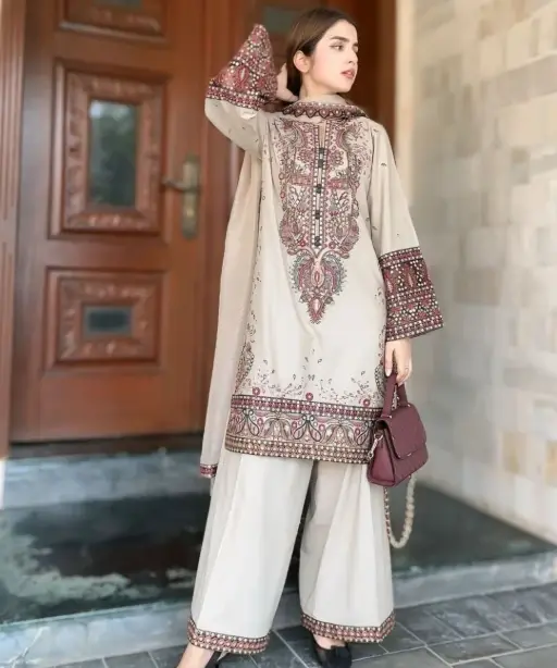 Buy Cream Color Neck Embroidery Pakistani Salwar Suit