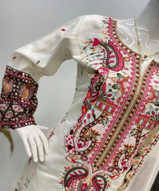 Buy Cream Color Neck Embroidery Pakistani Salwar Suit