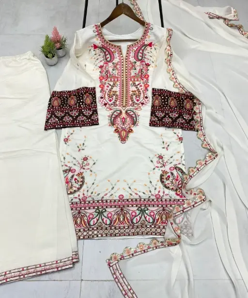 Buy Cream Color Neck Embroidery Pakistani Salwar Suit
