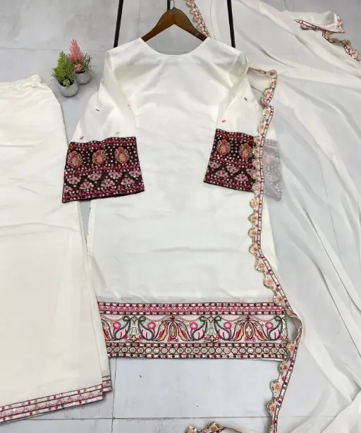 Buy Cream Color Neck Embroidery Pakistani Salwar Suit