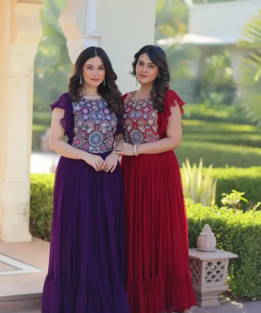 Buy Stylish Multi Color Neck Embroidery Frock Gown