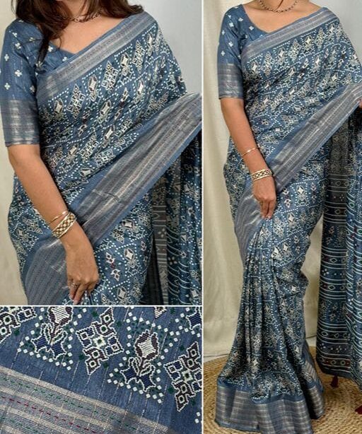 Designer Ajrakh Printed Stylish Saree
