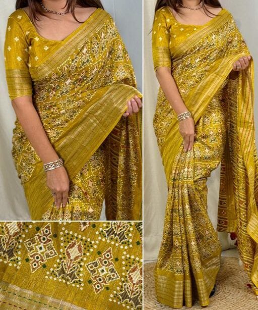 Designer Ajrakh Printed Stylish Saree