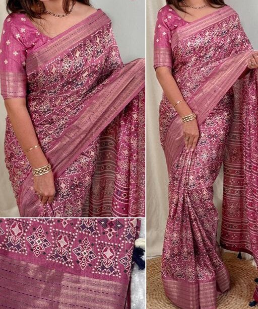 Designer Ajrakh Printed Stylish Saree