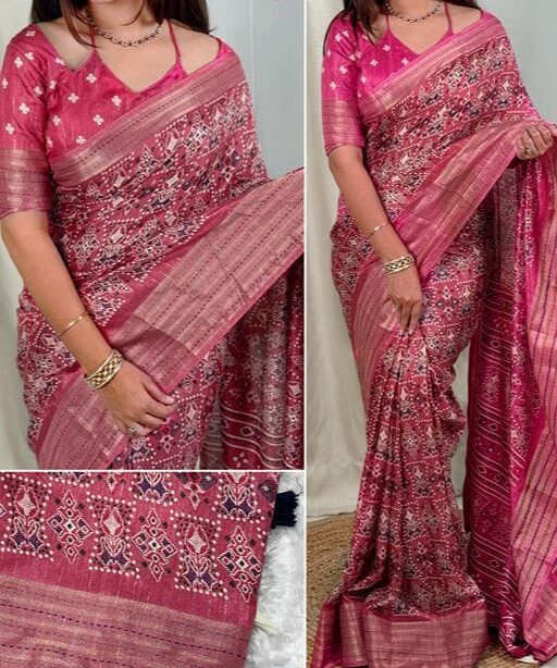 Designer Ajrakh Printed Stylish Saree