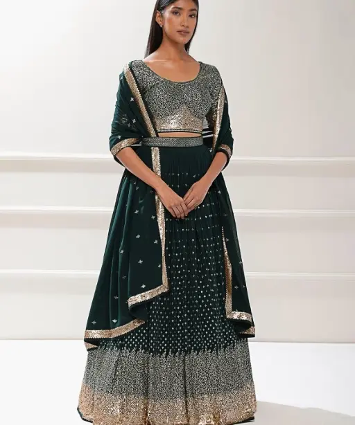 Embellished Green Party Wear Sequence Lehenga Choli