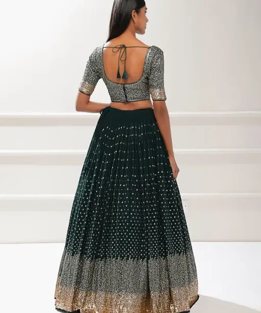 Embellished Green Party Wear Sequence Lehenga Choli