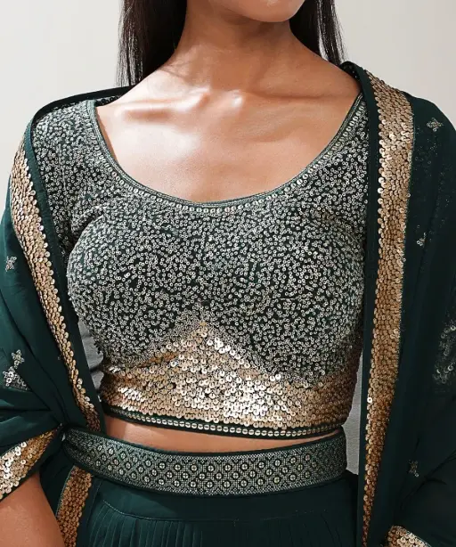 Embellished Green Party Wear Sequence Lehenga Choli