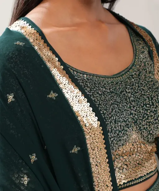 Embellished Green Party Wear Sequence Lehenga Choli