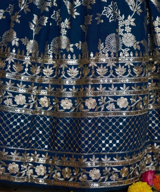 Festive Wear Blue Jacquard Lehenga Choli
