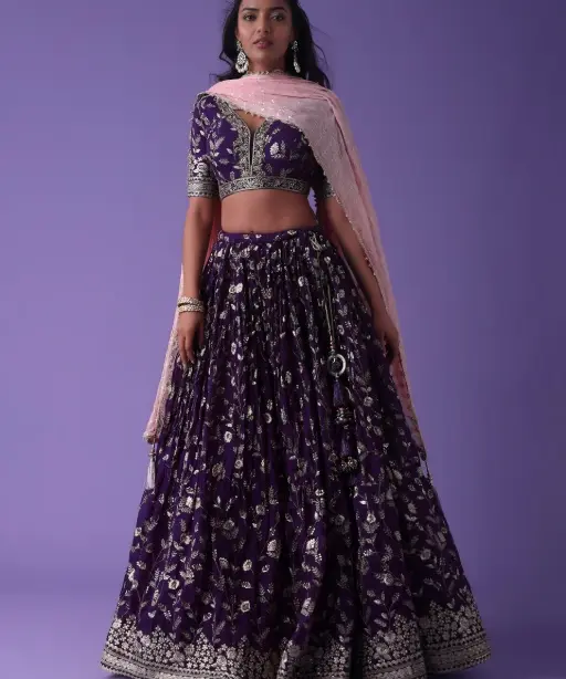 Festive Wear Purple Embroidered Georgette Lehenga Choli