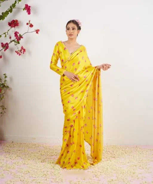 Floral Ready to Wear Saree with Handwork Border