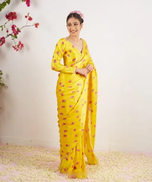 Floral Ready to Wear Saree with Handwork Border