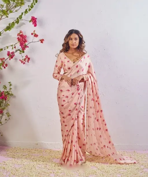 Floral Ready to Wear Saree with Handwork Border